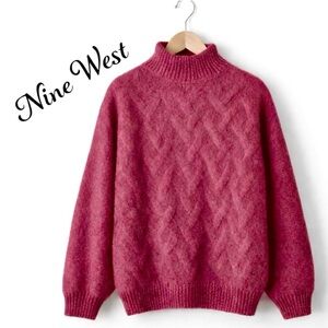 Nine West Sweater. Deep Magenta.
Cable-knit. Balloon Sleeves. Size XL.